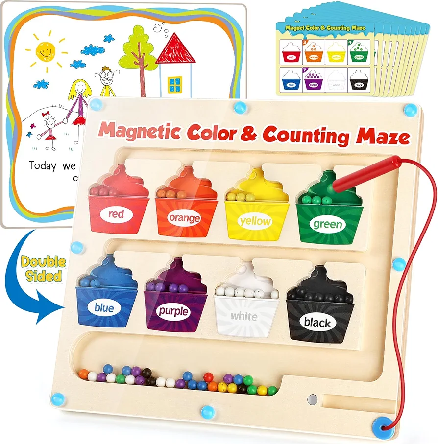 Magnetic Color & Number Maze,Montessori Toys Wooden Magnetic Puzzle Board Color Sorting Counting Matching Toy,Toddler Learning Activities Fine Motor Skills Toy for Boy Girl 2 3 4 5 Year Old