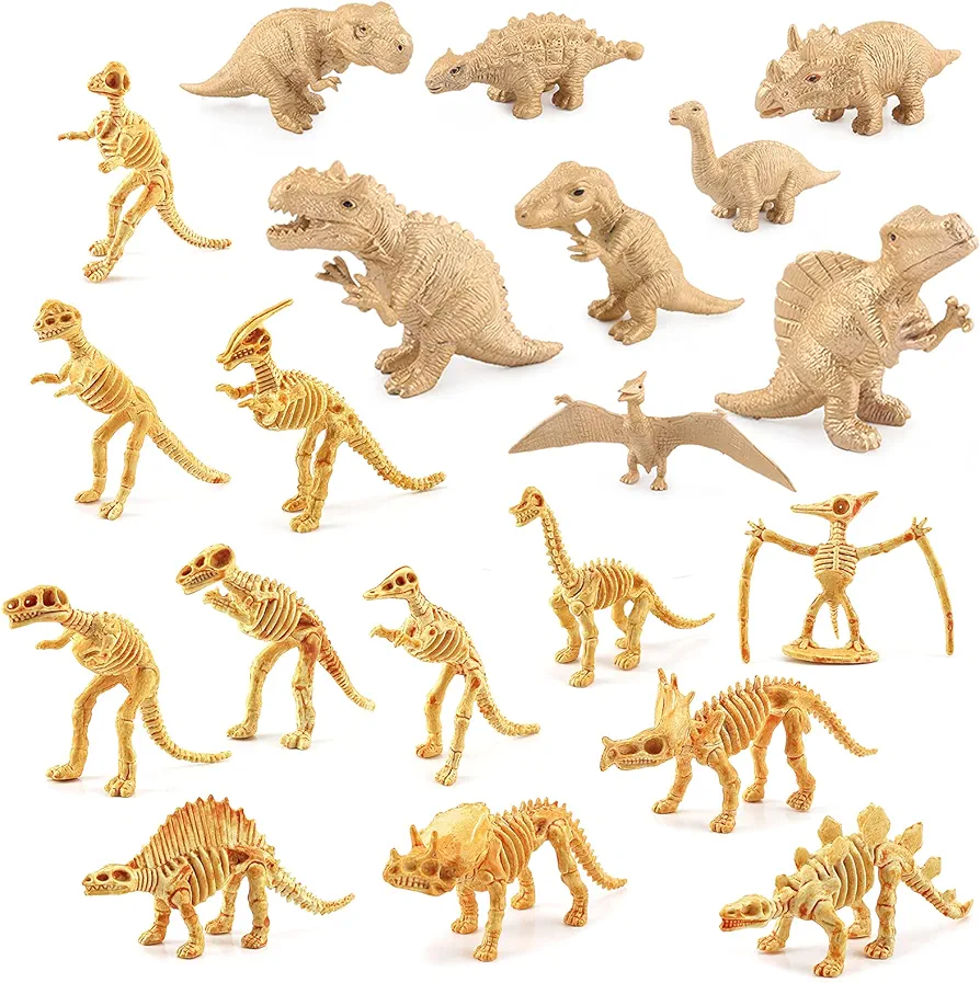 20PCS Dinosaur Bone Triceratops Mini Gold Dino for Kids Dinosaur Toy Storage Box Classroom Demonstration Tools Teacher Accessories T-Rex Tyrannosaurus Stegosaurus