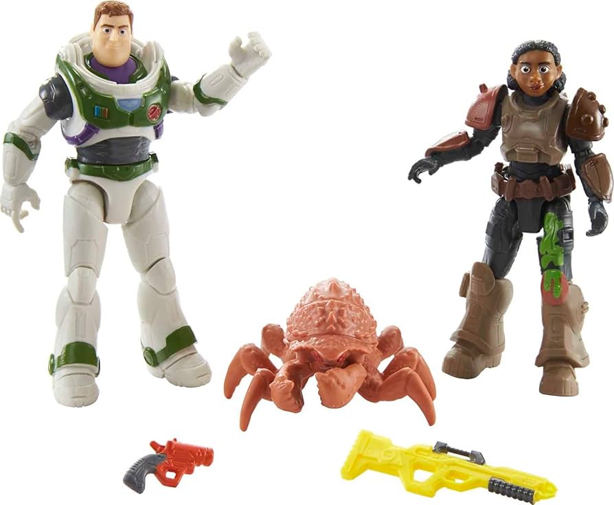 Mattel Disney and Pixar Lightyear Toy Figures and Accessories, 5-in Scale Izzy & Buzz Figures, Oversized Bug & Blasters