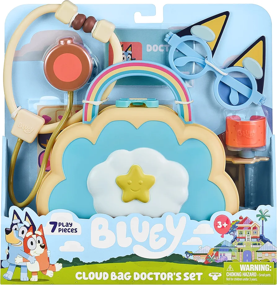 Bluey Cloud Bag , Doctor Check Up Set, Toy Playset with 7 Play Pieces