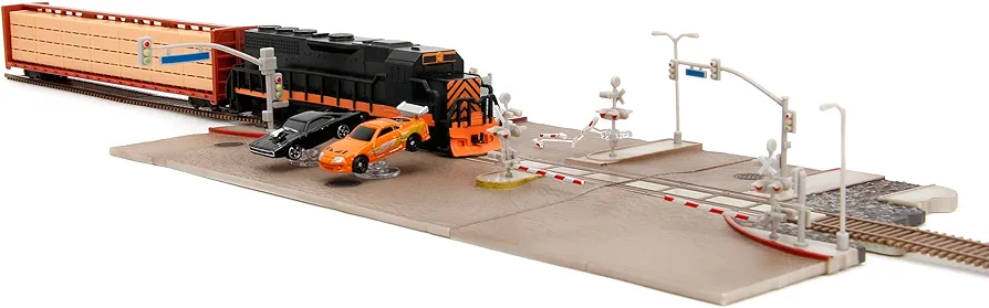 Fast & Furious Final Race Train Nano Scene & 2 1.65" Die-Cast Cars, Toys for Kids and Adults