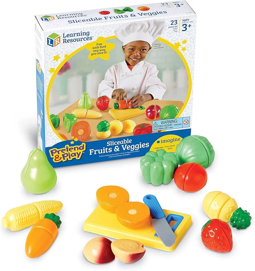 Learning Resources Pretend & Play Fruit, Cutting Fruits and Veggies Toy, Kids Play Food, Plastic Fruit & Veggies, Kitchen Toy, Ages 3+