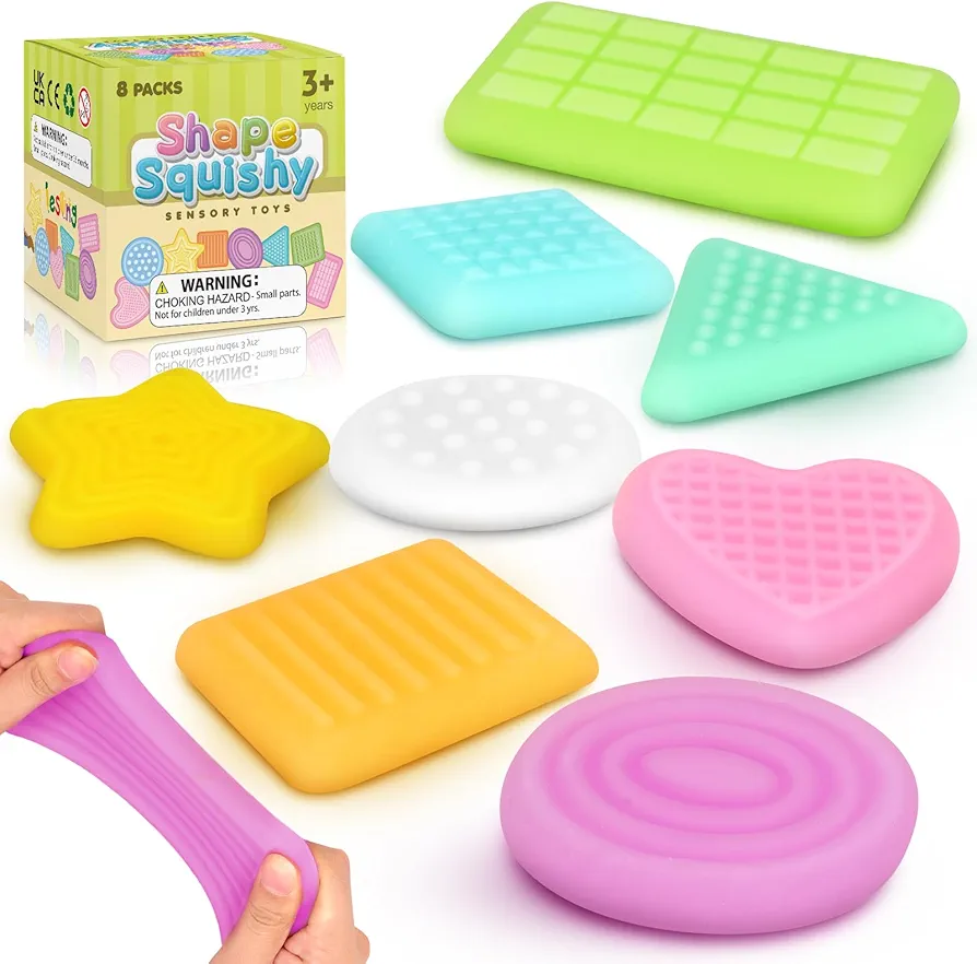 Squishy Sensory Toys for Kids: Calm Down Sensory Toys for Autistic Children Toddlers Special Needs, Squeeze Stretch Anxiety Relief Autism Toys, Sensory Shapes Learning Toys Classroom Must Haves