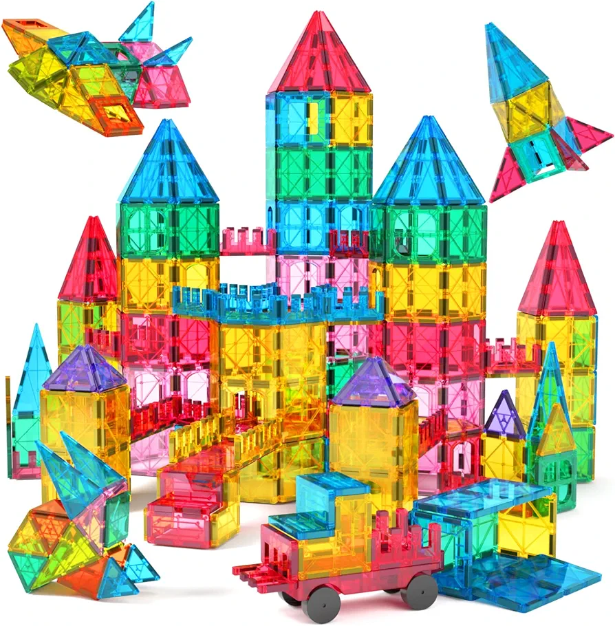 Jasonwell 65pcs Magnetic Tiles Building Blocks Set for Boys Girls Preschool Educational Magna Construction Kit Stacking STEM Toys Birthday Gifts for Kids Toddlers 3 4 5 6 7 8 9 10 + Year Old