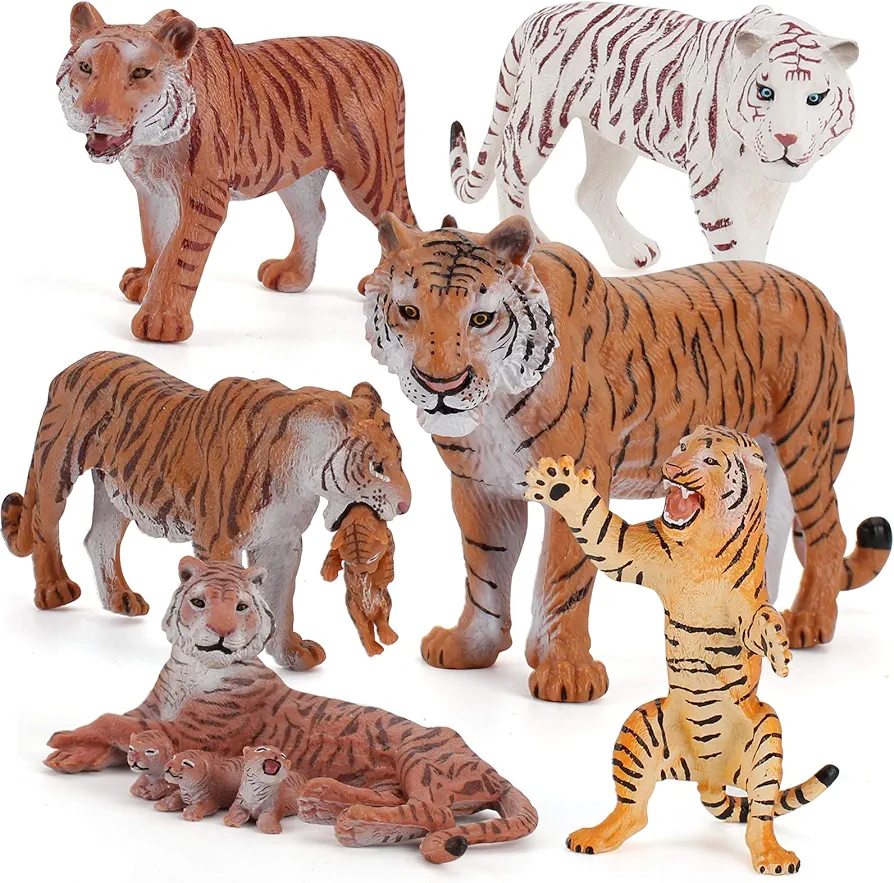 6 PCS Realistic Wildlife Animal Figures Tiger Model Figurines Party Favors Cake Toppers School Project Desktop Decoration Cognitive Toys for 5 6 7 8 Years Old Boys Girls Kid