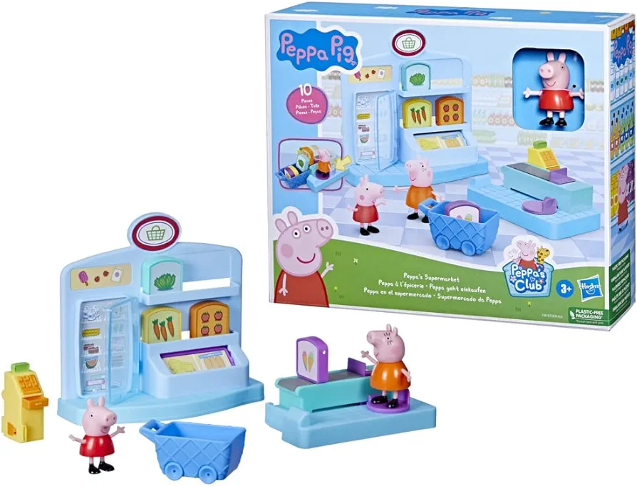 Peppa Pig Peppa’s Adventures Peppa’s Supermarket Playset Preschool Toy: 2 Figures, 8 Accessories; for Ages 3 and Up Multicolor