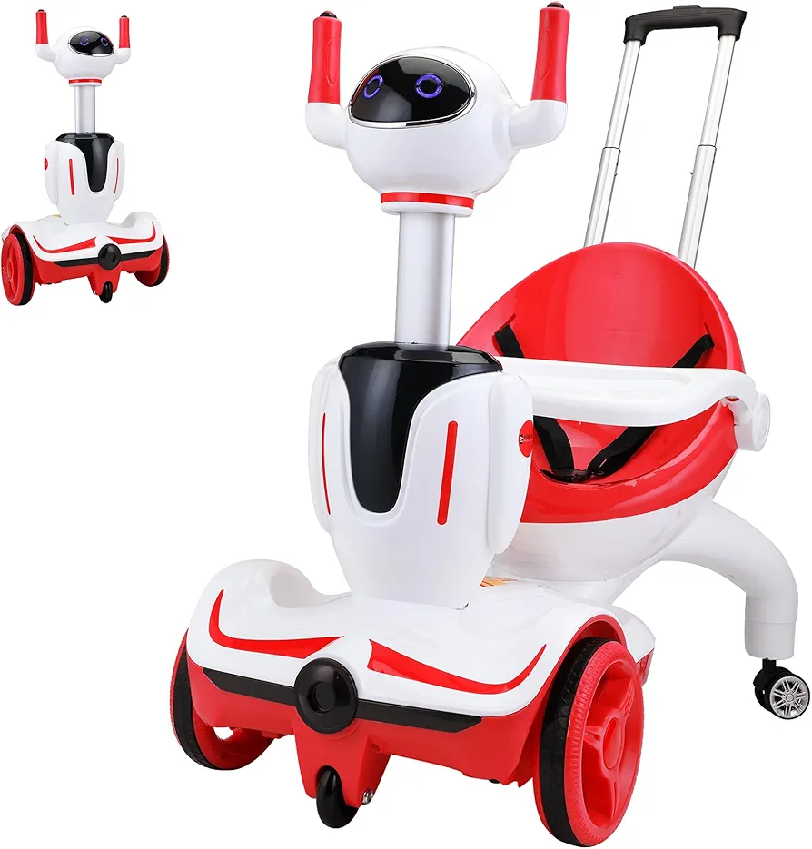 3 in 1 Push Car for Toddlers, Ride on Toy for Toddlers 1-3 Boys and Girls, Robot Scooter with Remote Control/Music/Speed Adjustment/Emergency Stop, 3 Functions of Electric Car/Robot Scooter/Push Buggy