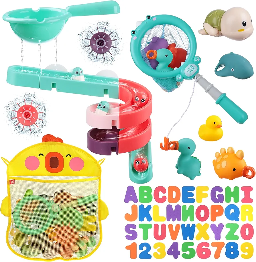 Bath Toys for Toddlers 1-3, 70pcs Slide Bath Toys Set for Preschool Bathtub Bathroom Shower Games, Swimming Pool Christmas Birthday Party