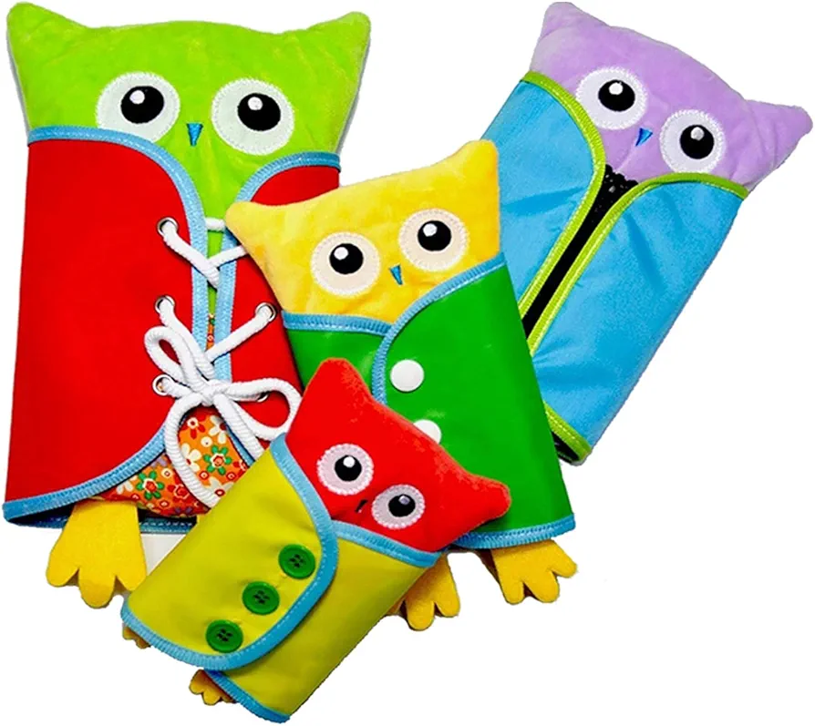 Learn to Dress Owl Doll Toys Kids Early Learning Basic Life Skills Busy Boards - Lace, Snap, Button, Zip for Preschool Education (Owl)