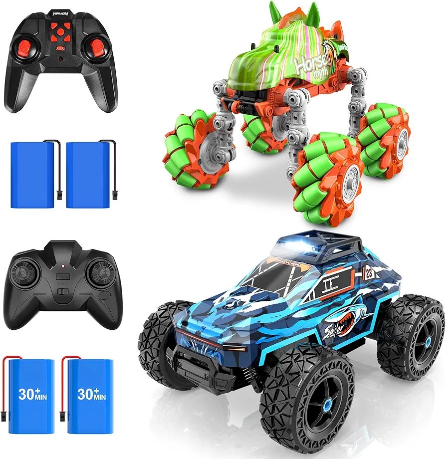 25+kmh Remote Control Car with Headlight for Kids & 1:14 Rc Stunt Drift Car DIY Transformer Monster Trucks All Terrain 360° Rotating Crawler for Boys and Girls Toy for Aged 5-7 8-14 Years