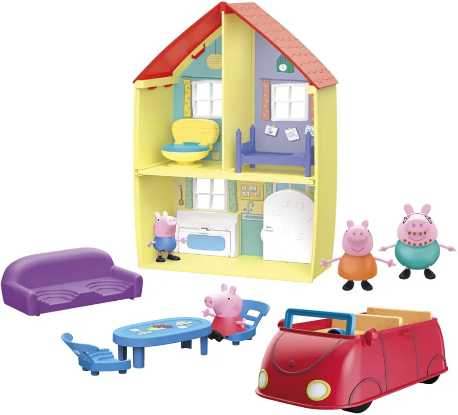 Peppa Pig Toys Peppa's Family Home Combo , House Playset with 4 Figures and Car , Preschool Toys for 3 Year Old Girls and Boys and Up