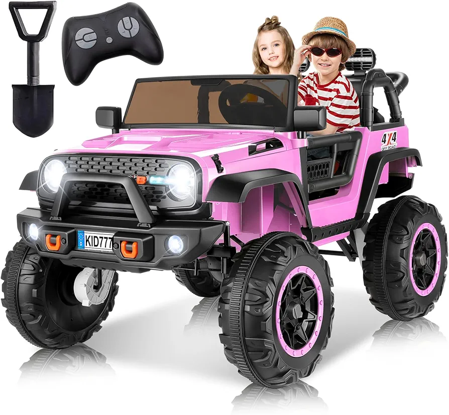 Hikole 24V Ride on Car for Kids,2 Seater Electric Truck with Remote Control, 4x100W Powerful Engine, 4WD/2WD Switchable, LED Headlight & Music Player, Battery Powered Ride on Toys for Boys Girls, Pink