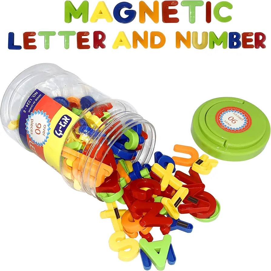 Megcos Magnetic Numbers & Letters - Assorted Colors Game - Montessori Educational Toys Gift for Toddlers Age 3 Preschool and Up Years Numbers s in Jar - Magnets Gift for Preschool 90-Pieces, Orange (1224)