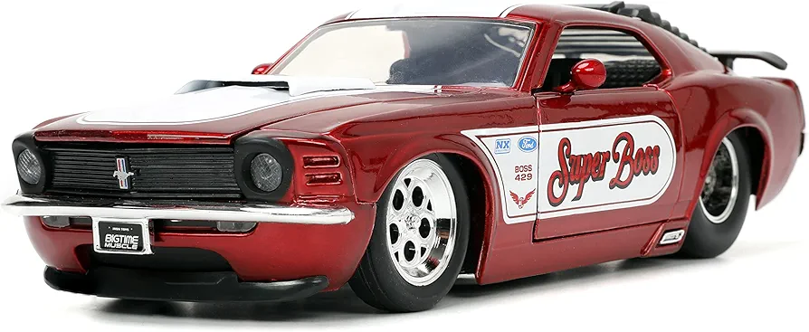 Big Time Muscle 1:24 1970 Ford Mustang Boss 429 Die-cast Car Candy Red, Toys for Kids and Adults