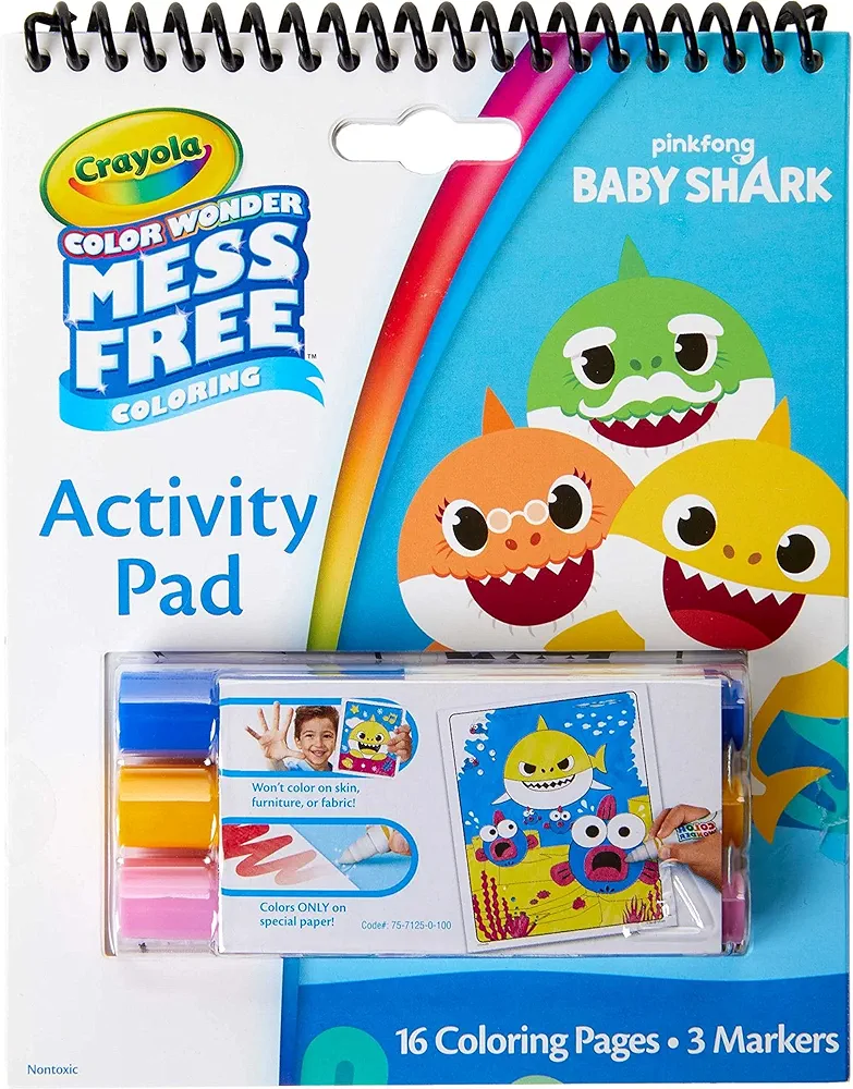 Crayola Baby Shark Color Wonder Travel Activity Pad, Mess Free Coloring, Gift for Kids, 3, 4, 5,