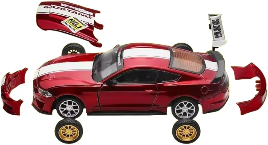 2018 Ford Mustang GT Alloy Model Car, Assembly Modification Series Miniature Vehicle Collection Toy Car, Diecast 1/43, Toy for Kids and Adults (Red)