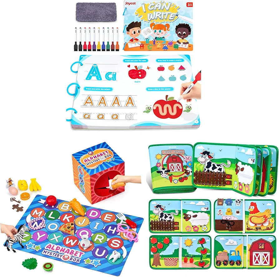 Preschool Learning Activities 48 Reusable Pages Farm Animal Busy Book Alphabet Mystery Box for Kids 26 PCS Letters Sorting Matching Game Activities Letter Sounds Fine Motor Learni