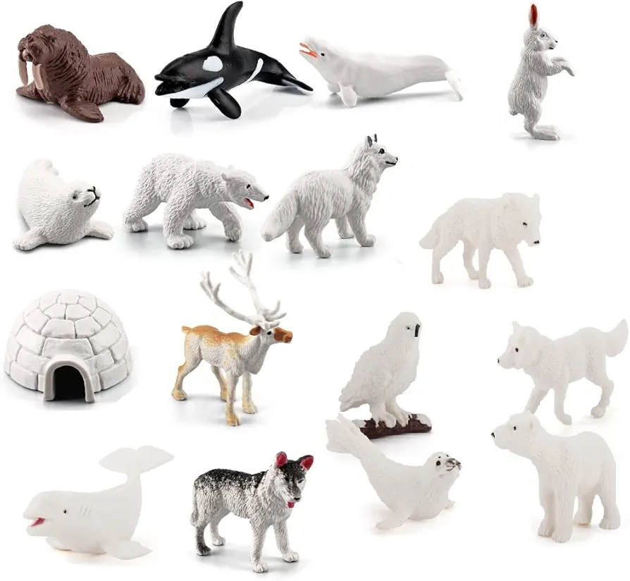 16PCS Arctic Animals Figures Toy Mini Winter Animals Playset, Realistic Polar Animal Toys for Kids Birthday Festival Party Favor