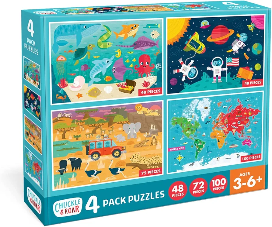 Chuckle & Roar - Space, Ocean, Safari, World Map Puzzles - Engaging and Educational Puzzles for Kids - Larger Pieces Designed for Preschool Hands - 48, 72, 100PC Jigsaw Puzzle Puzzle