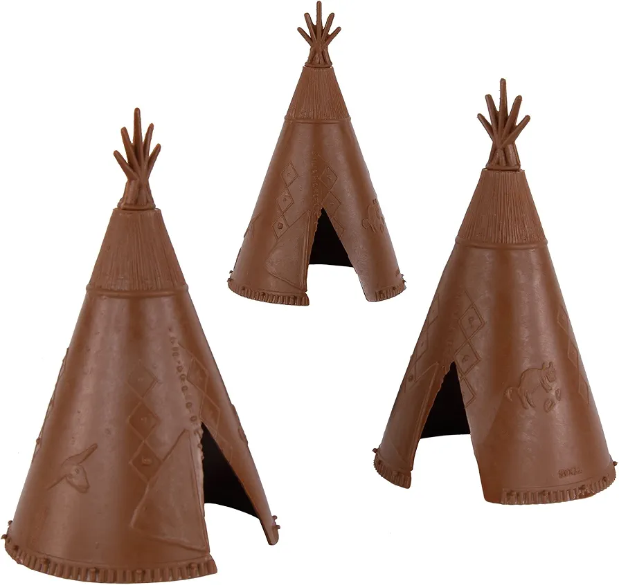 BMC Classic Plains Indian Teepees - Brown 3pc Western Plastic Playset Accessories