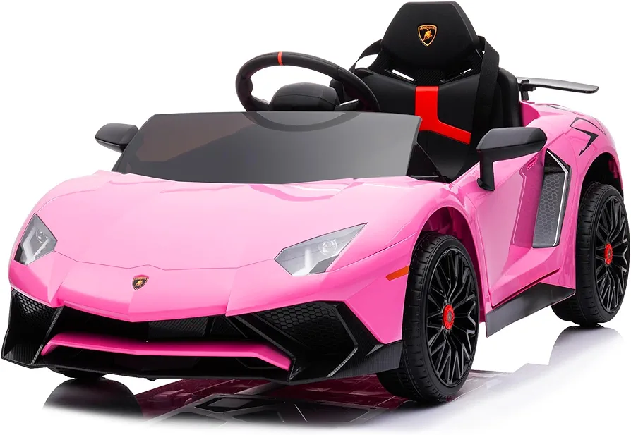 12V Kids Ride on Car, Licensed Lamborghini Aventador Electric Car for Kids with Remote Control, Battery Powered Kids Electric Vehicles with Suspension System, LED Light, Pink