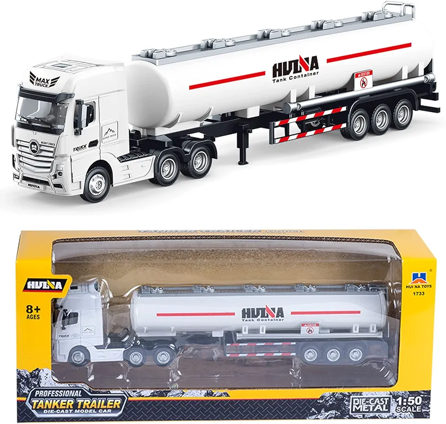 Gemini&Genius Oil Tanker Trailer Toy, Heavy Duty Realistic Look Alloy Hauler Car Toys Vehicle, 1:50 Scale Diecast Tanker Truck, Toy Trucks for Kids (Detachable)