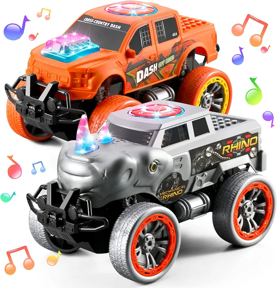 2PACK Large Monster Truck Toys,Smart Lights & Sounds Car Toy Set for Kids Boy Gift