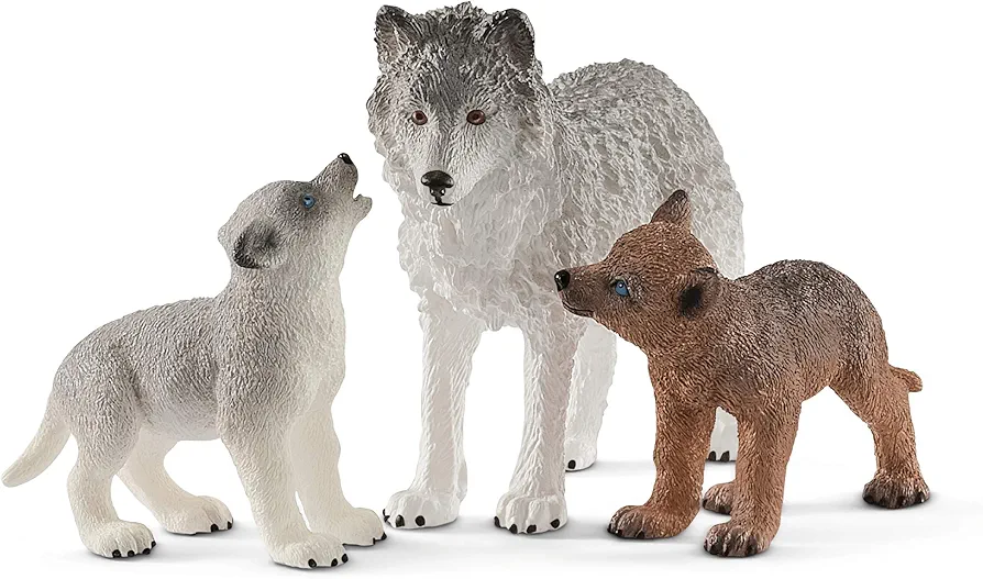 Schleich Wild Life 3pc. Mother Wolf and Baby Wolf Pups Figurine Set - Authentic and Highly Detailed Toy Set, Durable for Education and Fun Play, Perfect for Boys and Girls, Ages 3+