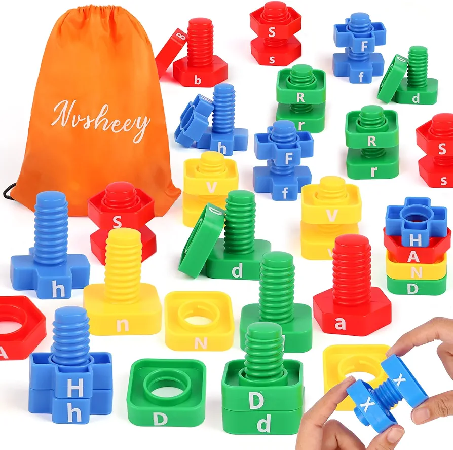 ABC Letters Matching Games - Alphabet Learning Toy for Toddler: 52 pcs Nuts and Bolts Fine Motor Toys, Montessori Sorting & Stacking Toys Preschool Kindergarten Learning Activities for Kids