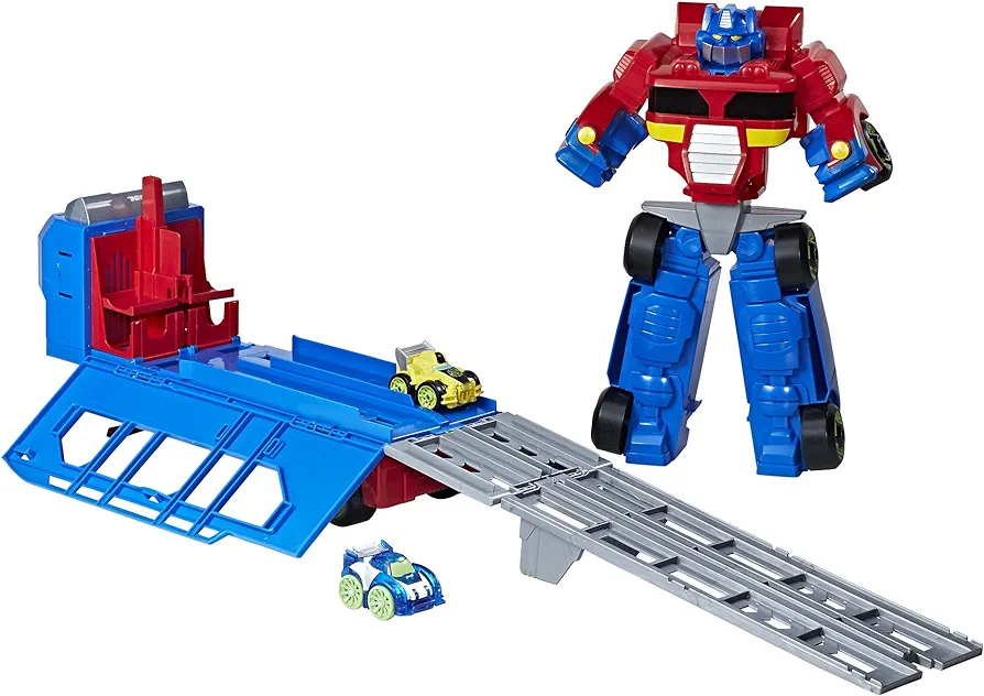 Playskool Heroes Transformers Rescue Bots Flip Racers Optimus Prime Race Track Trailer