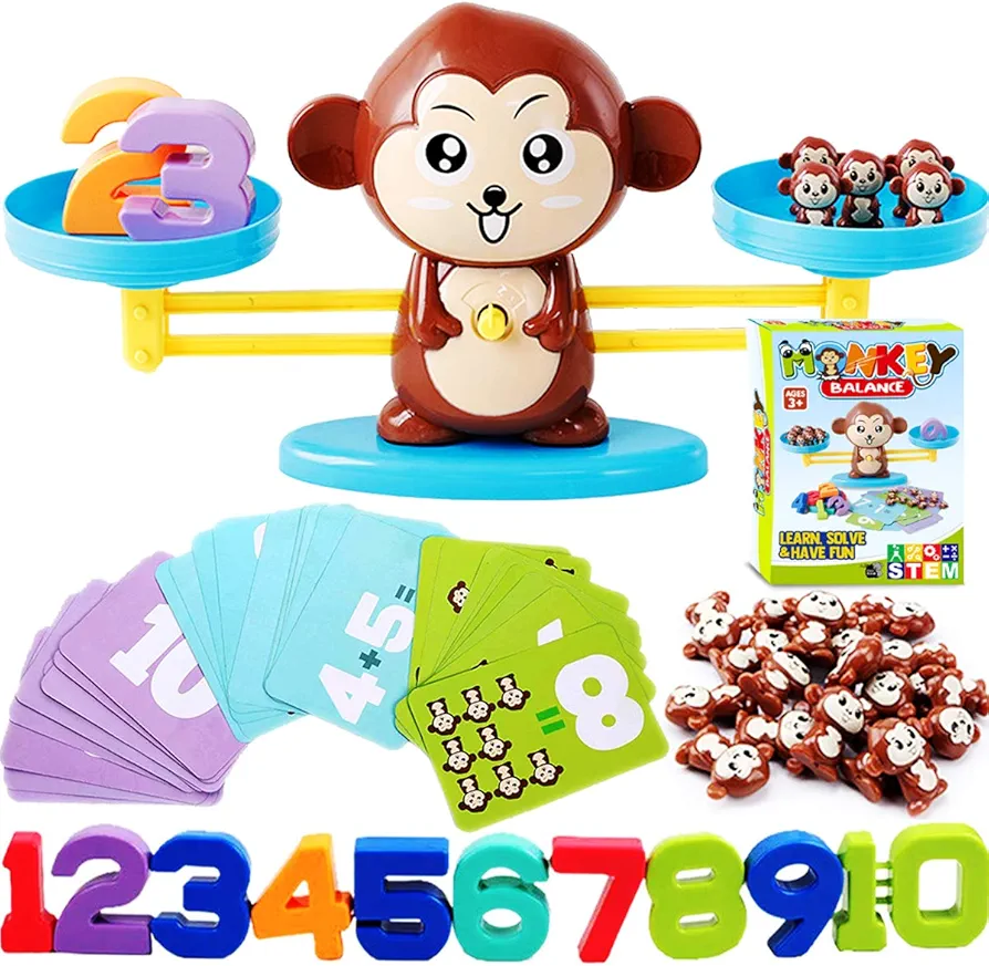 CozyBomB™ Monkey Balance Counting Toys Cool Math Games - STEM Preschool Educational Toys for 3 4 5 Year olds Cool Math Educational Kindergarten - Number Toddler Learning games for Boys and Girls