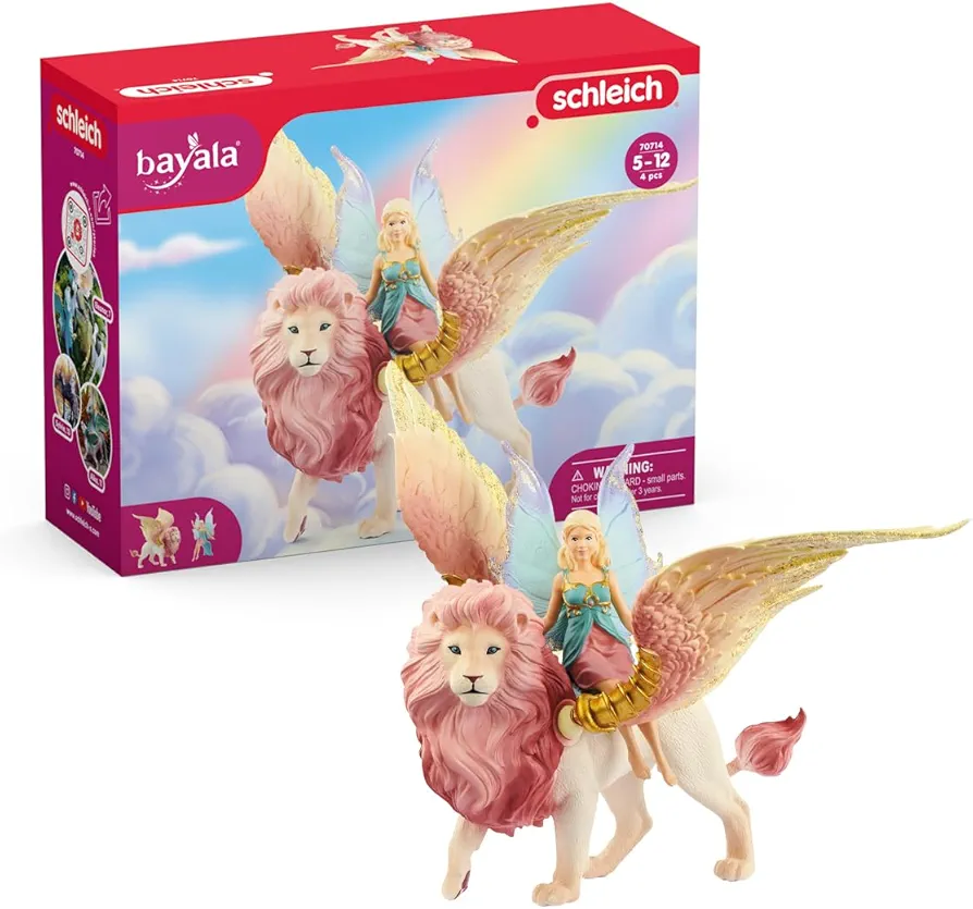 Fairy in Flight on Winged Lion schleich BAYALA with Moveable Parts, Detachable Toy Fairy Figurine Riding Magical Pink Lion, for Children Ages 5-12 Years