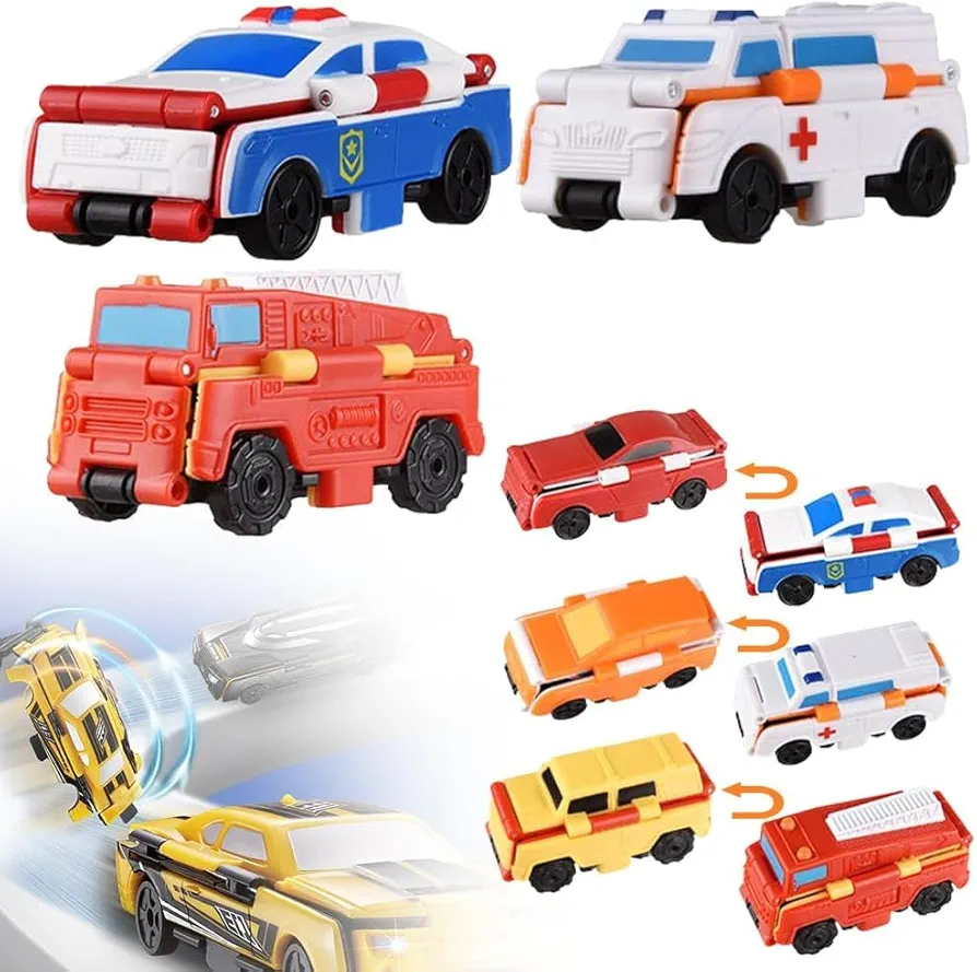 Flip Racers Transformable Cars Dual-Design Toy Cars Pull Back Vehicle Playset Flip Racers Transformable Cars Kiddie Corner,Gifts for Toddlers Birthday Stuffers Creative Mini Flip Car Toy Set (B)