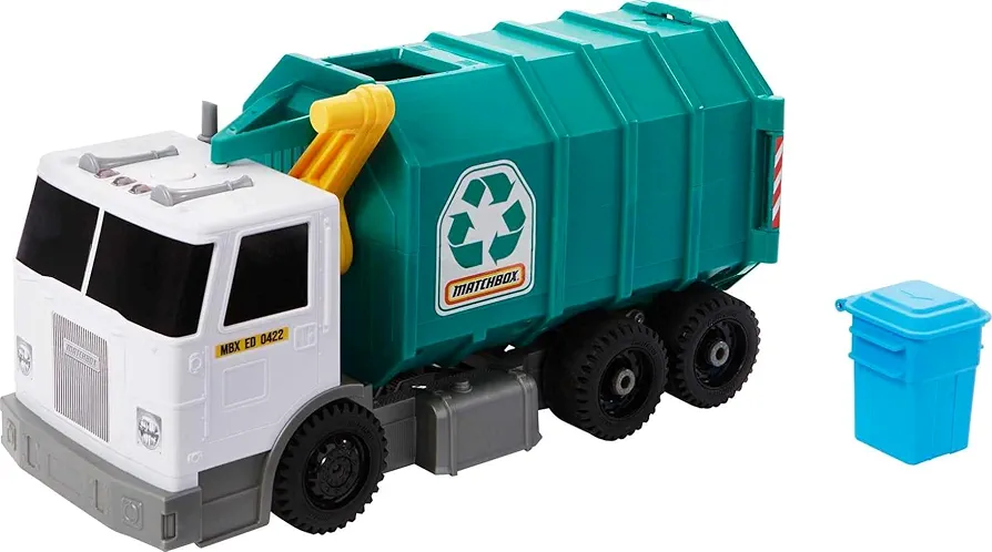 Matchbox 15-inch Recycling Truck, Lights & Sounds, Toy Cards for Kids Made from 80% ISCC-Certified Plastic* (*Mass Balance Approach)