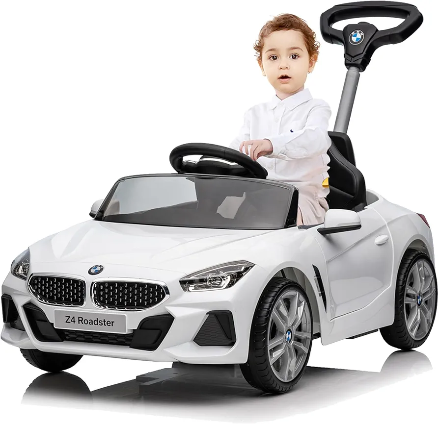 BMW Z4 Ride-on Push Car for Toddle 1-6 Years Old, Stylish Ride-on Toy with Adjustable Push Rod, Horn Music, Silent Wheels, Ideal Stroller Substitute (White)