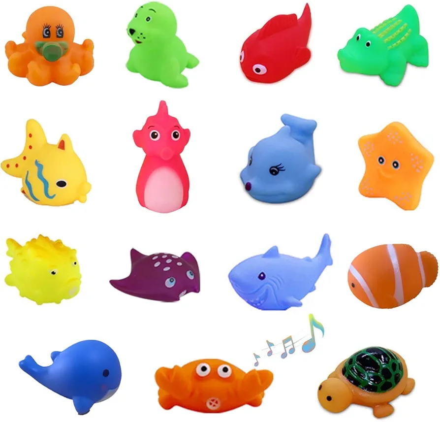 Preschool Bath Toys Rubber Floating Squeaky Baby Wash Shower Toy for Toddlers Kids Party Decoration15 Pcs (Sea Animal)