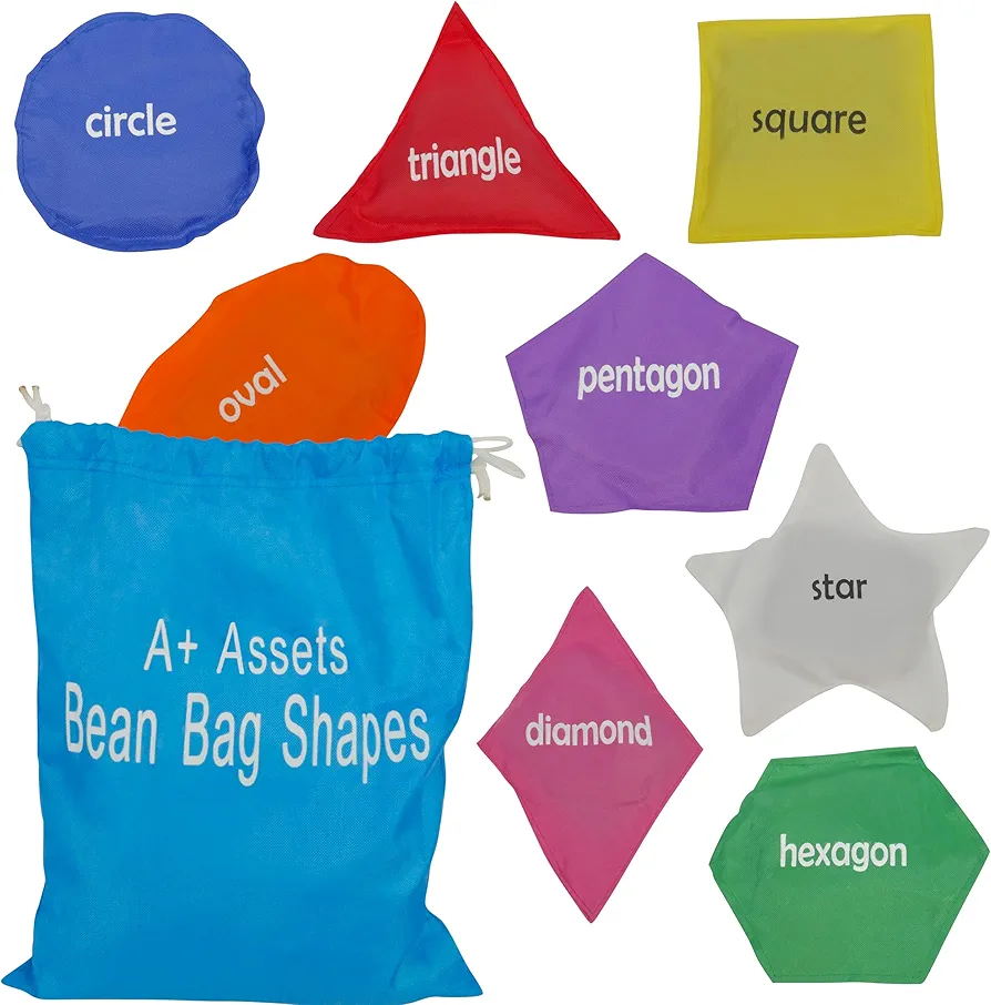 Bean Bag Shapes, Set of 8 Bean Bags, Learning Toy for Kids, Classrooms and Toddlers