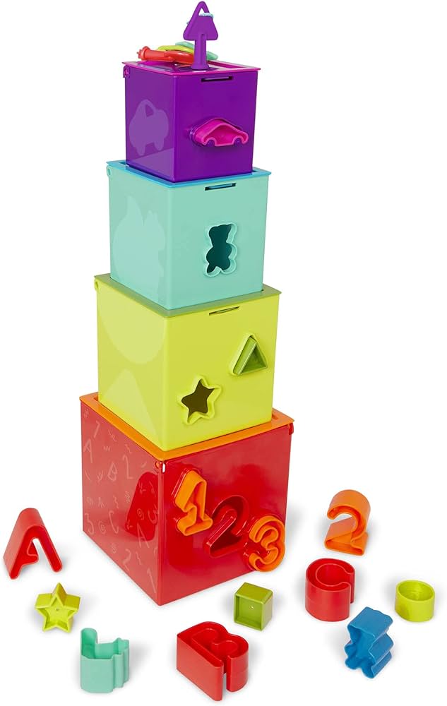 Battat – Sorting & Stacking Boxes – Nesting Toddler Play Cubes – Color-Coded Dexterity Keys – Numbers, Letters & Shapes – 2 Years + – Lock & Learn Activity Cubes