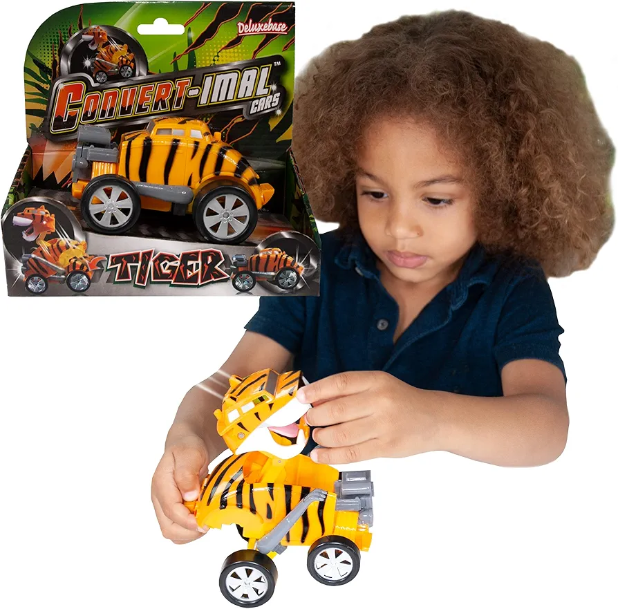 Convertimal Cars - Tiger from Deluxebase. Transformer Toy Cars and Robot Racer for Kids. A cool big cat toy That is The #1 transforming car tiger toy for boys and girls