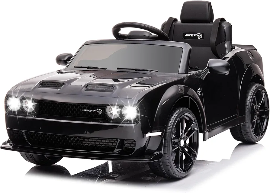 Ride On Car with Remote Control 12V Licensed Dodge Challenger Electric Cars for Kids Motorized Vehicles, Rechargeable Motor Electric Vehicle, Spring Suspension, MP3, Led Headlight, Black