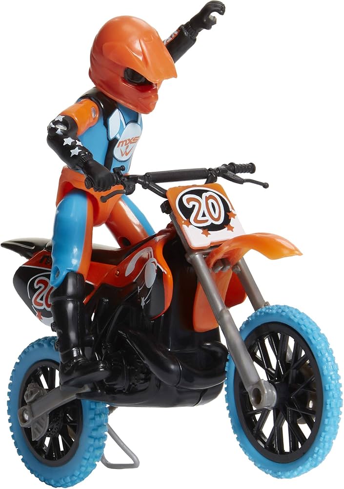 MXS Motocross Bike Toys Moto Extreme Sports, Bike & Rider with SFX Sounds by Jakks Pacific Action Figure Playsets - #20 Orange & Blue Rider, for Kids Ages 5+, (Model: 405052)