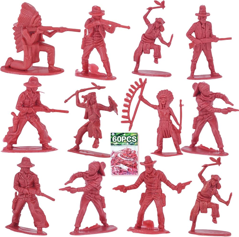 60 PCS Various Pose Cowboy Indian Toy Figunes for Kids Children Birthday，Native American Figures, Wild West Cowboy Miniature Kit 144 ct 2inch - 3inch (Red)