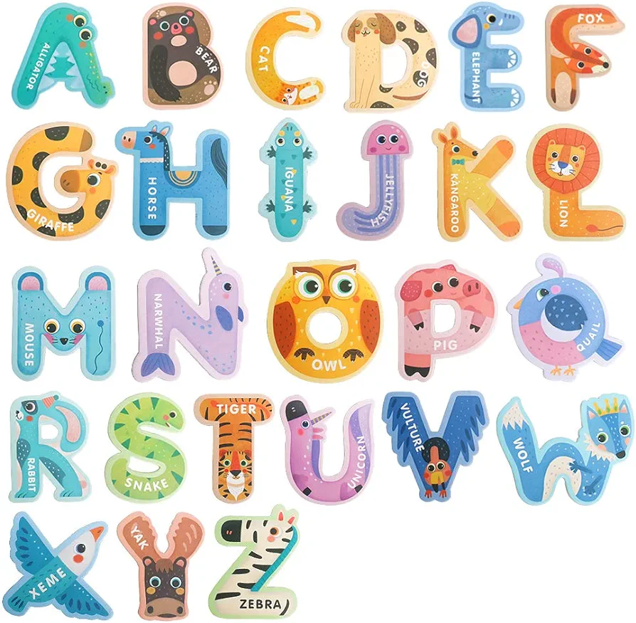 Jumbo Magnetic Letters Colorful ABC Alphabet Animal Shape Toys Large Uppercase Refrigerator Fridge Magnets Preschool Educational Toy Set Learning Spelling Game for 3 4 5 Year Old Toddler Kids