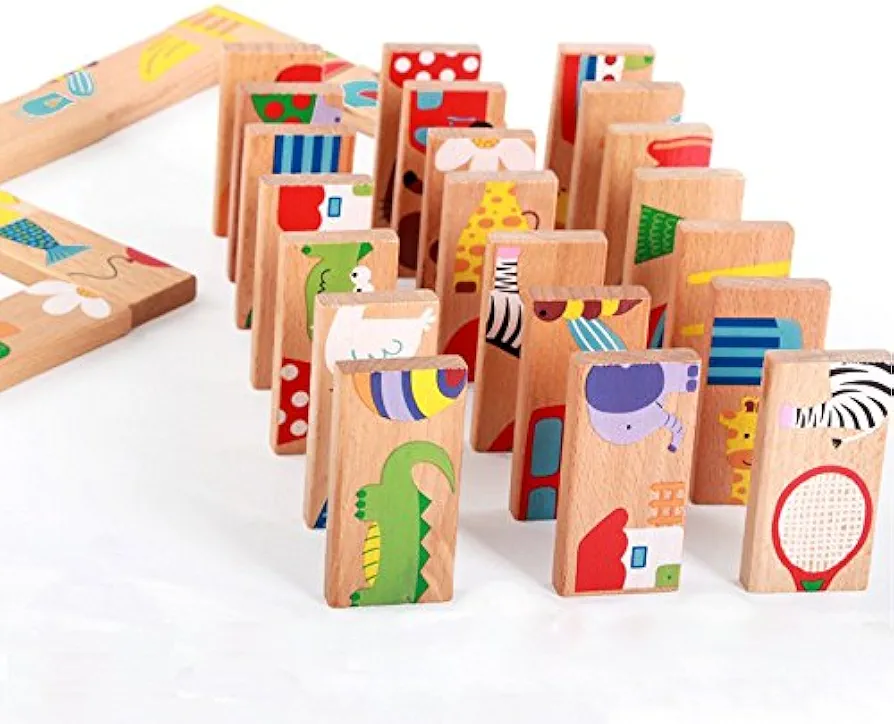 28 Pcs of Educational Wooden Toy Domino Animal Puzzles Kids Game Gift