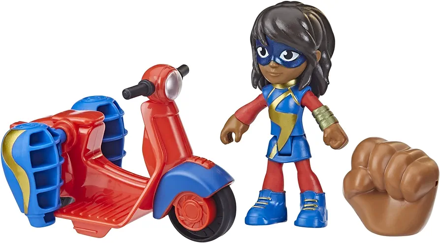 Spidey and his Amazing Friends Marvel Ms. Marvel Action Figure and Embiggen Bike Vehicle, Preschool Toy for Kids Ages 3 and Up