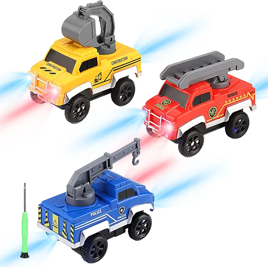 Tracks Cars Replacement only, Toy Cars for Magic Tracks Glow in The Dark, Racing Car Track Accessories with 5 Flashing LED Lights, Compatible with Most Car Tracks for Kids Boys and Girls(3pack)