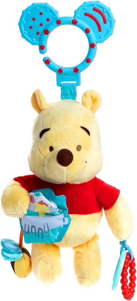 KIDS PREFERRED Disney Baby Winnie The Pooh Multi Sensory Activity Toy with Teethers, Crinkle Textures, and Clip for On The Go Fun for Infant and Baby Boys and Girls