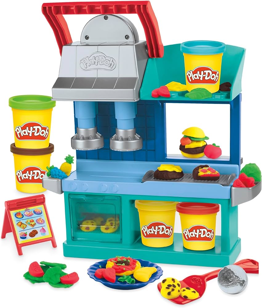 Play-Doh Kitchen Creations Busy Chef's Restaurant Playset, 2-Sided Play Kitchen Set, Preschool Cooking Toys, Kids Arts & Crafts, Ages 3+