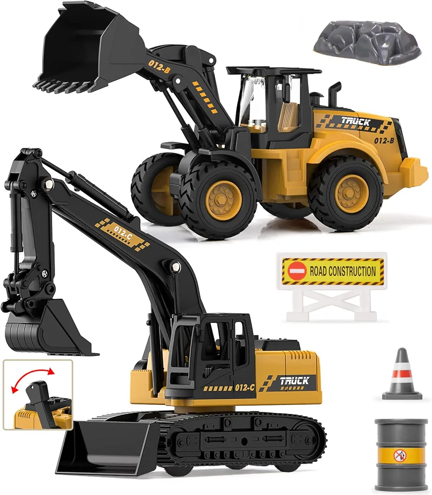 Construction Toys Excavator for Kids, Geyiie Toys Truck Excavator Tractors for Boys Girls 3-5 4-7 8-12 Year Old Kids, Birthday Gift