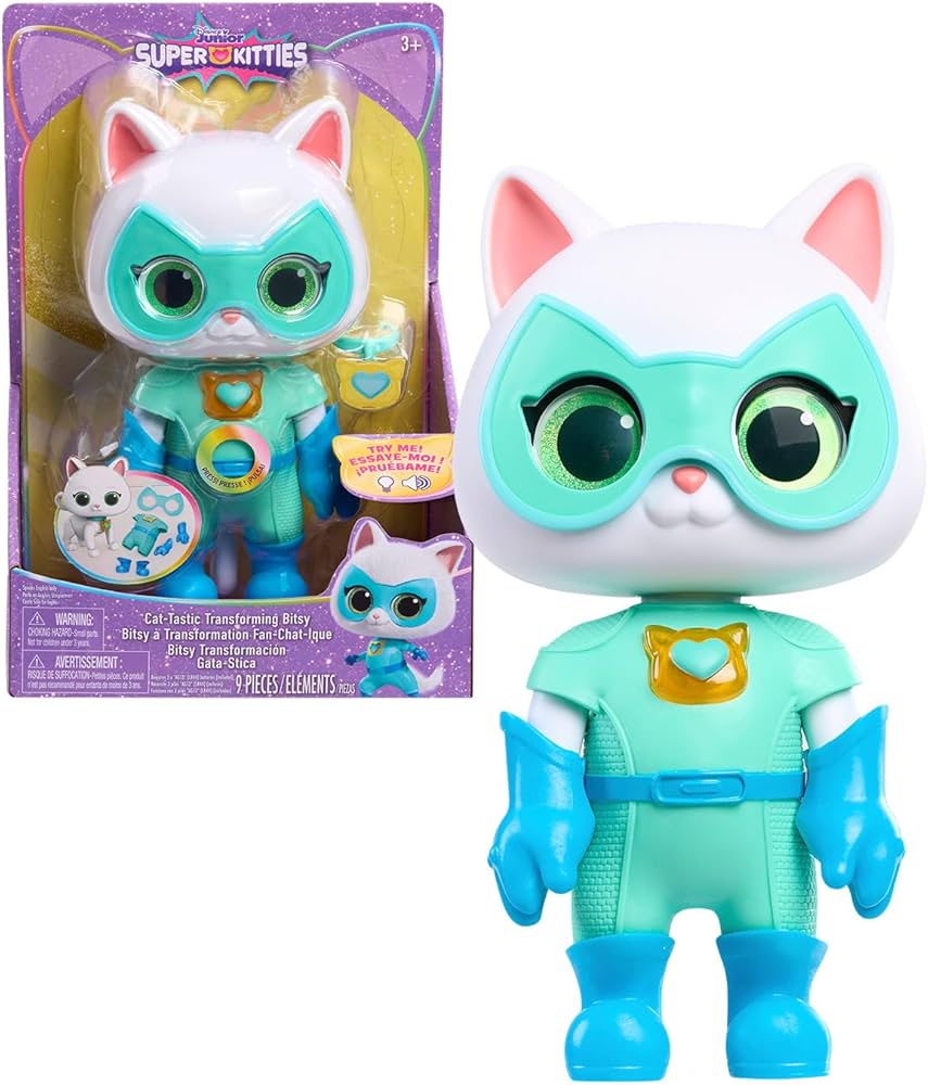 Disney Junior SuperKitties Cat-Tastic Transforming Bitsy, Lights and Sounds Toy Figure, Kids Toys for Ages 3 Up by Just Play